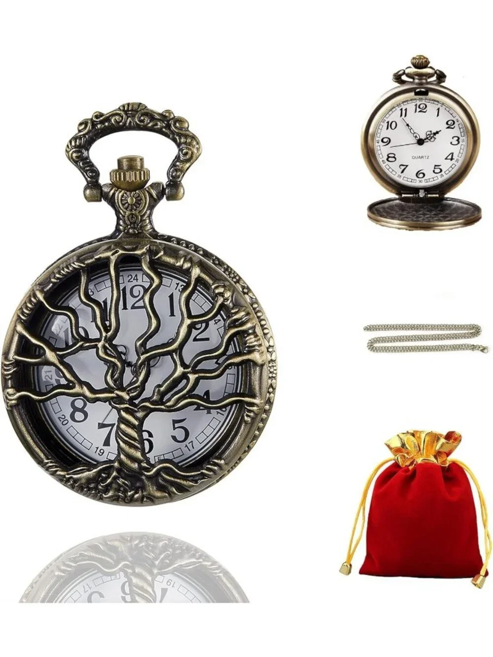 Men's Brown Analog Quartz Tree Shape Pendant Necklace Round Case Pocket Watch